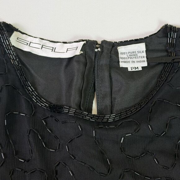 Vintage Scala Silk Beaded Sequin Top Petite Medium Art Deco Glam Flawed Zipper - Picture 7 of 15
